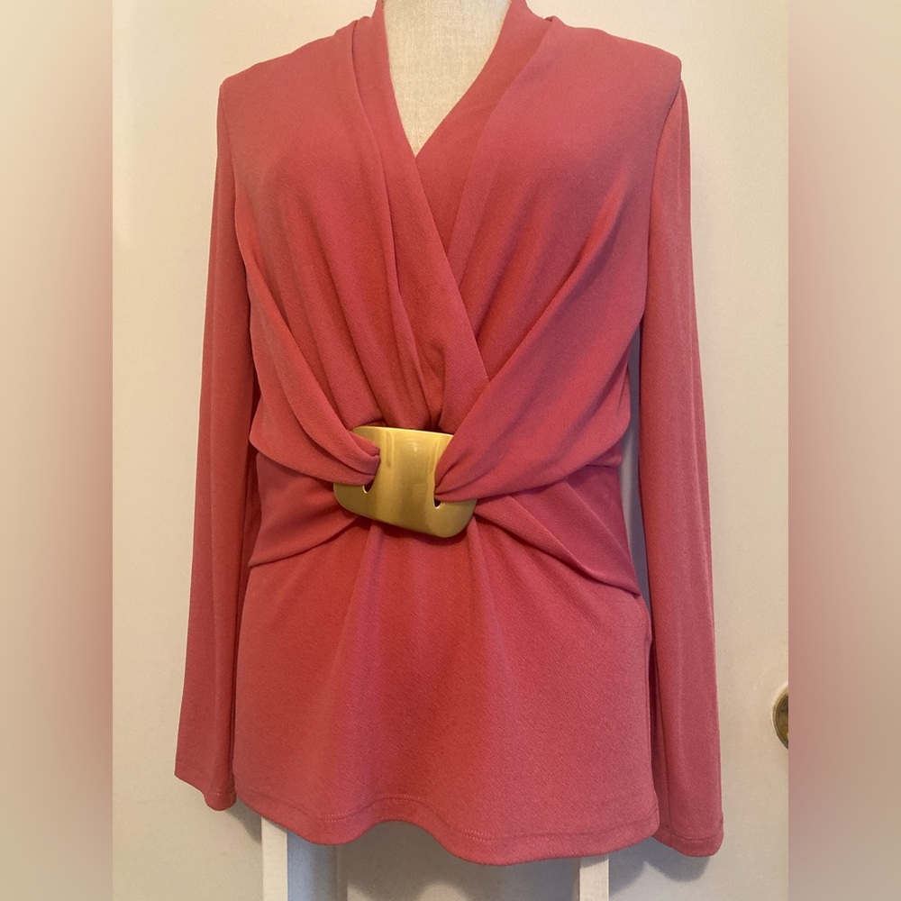 Donna Karan lobster color top with gold accent
